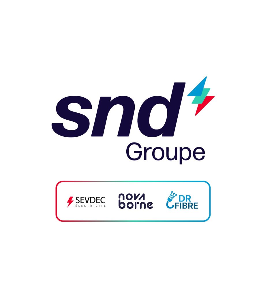 Création du logo du Groupe SND. Et ses 3 entreprises Sevdec électricité, Nova Borne, et DR Fibre.